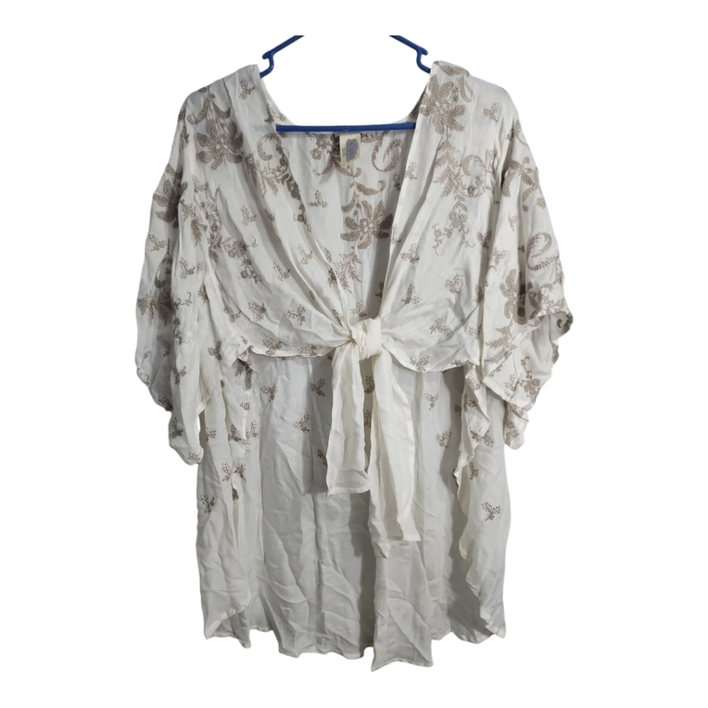 Lucky Brand Embroidered Tie Front Boho Fairy Grunge Whimsygoth Office Blouse OS